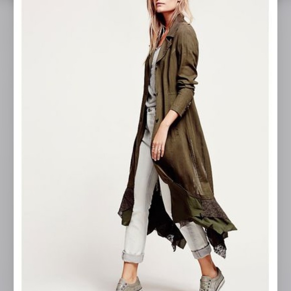 Free People Jackets & Blazers - Vintage Free People Linen Maxi Jacket Duster Laced Up Back Lace Hem L